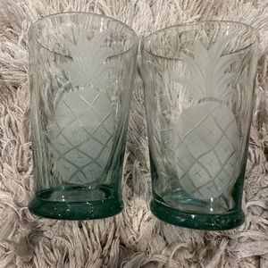 Set of 2 Etched Hand Blown drinking glasses